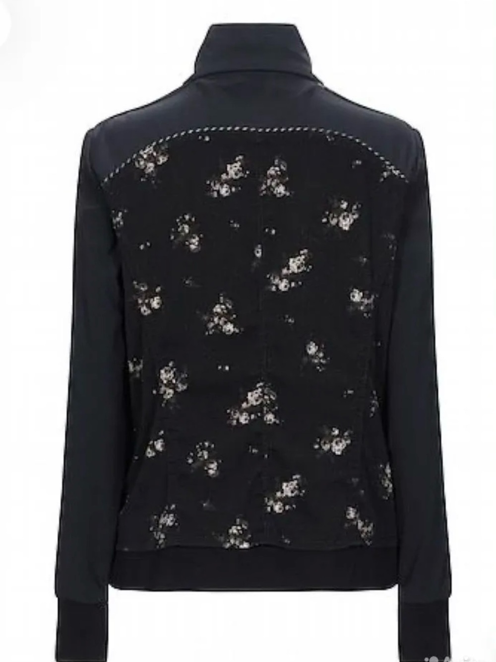 Marc Cain size1/ US 2 Black Floral Track Jacket with White Stripes - Picture 5 of 7